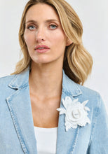 Load image into Gallery viewer, Denim blazer with Flower Brooch