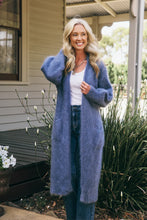 Load image into Gallery viewer, Luxe Long Mohair Cardi Blue Jeans