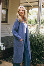 Load image into Gallery viewer, Luxe Long Mohair Cardi Blue Jeans