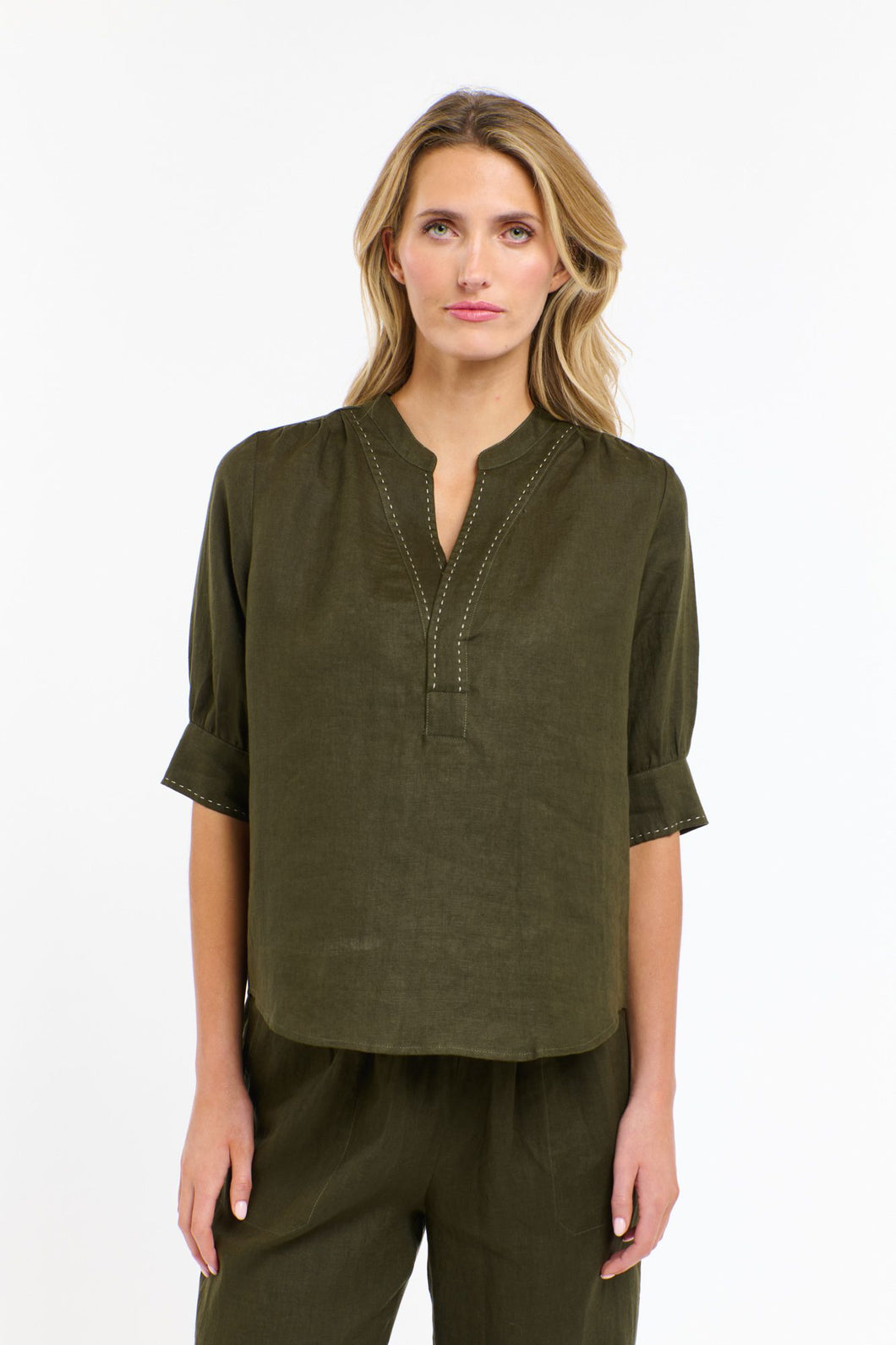 Bradley linen stitch top khaki